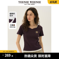 TEENIE WEENIE TeenieWeenie小熊女装2024年夏季新款素色撞色假两件T恤ins风修身