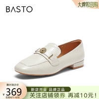 BASTO 百思图 24春石头纹真皮乐福鞋皮鞋通勤粗跟女单鞋TM131AA4 米杏 35