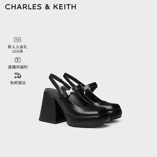 CHARLES&KEITH24夏方头粗高跟一字带玛丽珍凉鞋CK1-60361514 Black黑色 39