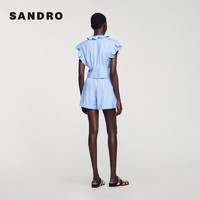SANDRO2024春夏女装优雅荷叶边条纹短款衬衫上衣SFPTO00689 D251/蓝色 3