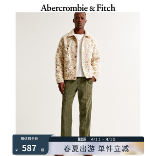 Abercrombie & Fitch 男装 24春新款美式时尚复古亚麻混纺松紧腰长裤 356733-1 橄榄绿图案 S (175/76A)