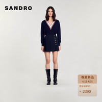 SANDRO2024春夏女装法式简约高腰A字百褶半身裙SFPJU01218 深蓝色 42