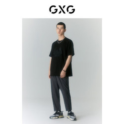GXG 奥莱 多色多款简约休闲宽松圆领短袖T恤男士合集 2024年夏季 黑色简约T恤GD1440339D 170/M