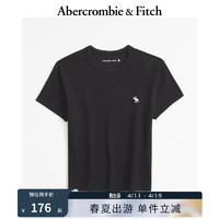 ABERCROMBIE & FITCH女装 24春夏休闲百搭小麋鹿紧身短袖圆领T恤 358176-1 黑色2 刺绣标识 M (165/96A)