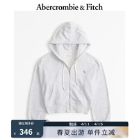 ABERCROMBIE & FITCH女装 24春小麋鹿休闲拉链外套毛圈布连帽卫衣 358698-1 浅灰色 XS (160/84A)