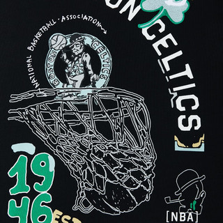 杰克·琼斯（JACK&JONES）夏季NBA联名凯尔特人队纯棉宽松字母刺绣短袖T恤男224201256 E40黑色 常规 E40黑色 190/108A/XXL