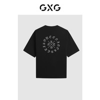 GXG男装24年夏季多色简约小字母圆领短袖T恤男 黑色 185/XXL