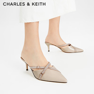 CHARLES&KEITH24夏法式尖头外穿细跟包头半拖鞋CK1-61720186 Nude肉色 38