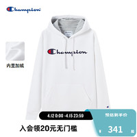 Champion 冠军冬草写logo连帽套头卫衣男女同款上衣休闲 白色 L