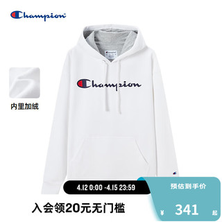 Champion 冠军冬草写logo连帽套头卫衣男女同款上衣休闲 白色 L