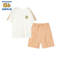 Skechers斯凯奇儿童短袖T恤短裤夏季两件套男童舒适运动套装L224B015 雪白色/00QF 160