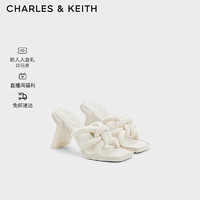 CHARLES&KEITH24春方头交叉绕绳高跟时装凉拖鞋CK1-60280432 粉白色Chalk 34