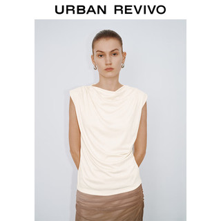UR2024夏季女装法式优雅气质褶皱荡领修身无袖T恤UWG440052 浅黄色 XL