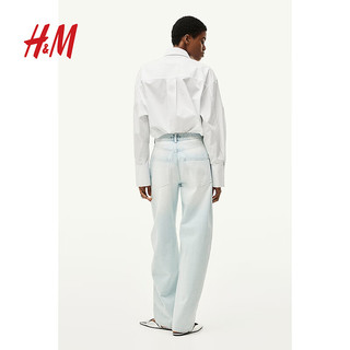 H&M女装裤子2024夏季休闲版潮流复古棉质中腰牛仔裤1227048 蓝色 46P