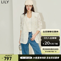 LILY2024夏女装浪漫镂空蕾丝都市复古双排扣气质休闲西装外套 612奶白 L