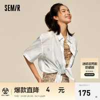 森马（Semir）大力水手联名中袖衬衫女中长款夏2024满印衬衣 白色调00411 160/84A/M