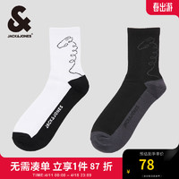 杰克·琼斯（JACK&JONES）夏季中筒袜撞色字母印花舒适休闲运动两双装袜子22421Q012 本白色/黑色A06 M