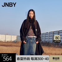 江南布衣（JNBY）春季风衣女长款纯棉宽松连帽抽绳口袋简约风OL风格5MB923000 001/本黑 M