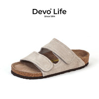 Devo Life 软木拖鞋女魔术贴潮休闲时尚学生套脚简约一字凉拖