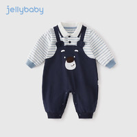 JELLYBABY男婴儿哈衣新生儿假两件爬服幼童秋装6月宝宝连体衣春秋 蓝色 73