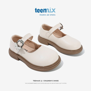 天美意（TEENMIX）天美意童鞋女童黑色小皮鞋时尚公主鞋儿童单鞋中大童 米色 36码