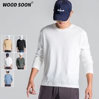 WOOD SOON 我的速度 WOODSOON男生长袖t恤纯棉秋季韩版纯色百搭上衣纯棉宽松白色男生