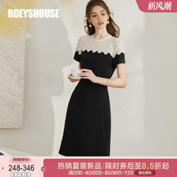 Roey s house 罗衣法式拼接蕾丝黑色连衣裙女2024初夏新款精致修身小黑裙10262