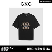 GXG男装 黑色字母绣花短袖T恤 24年夏季G24X442097 黑色 180/XL