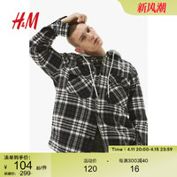 H&M HM男装夹克春季格纹休闲学院风连帽外套式衬衫1194342