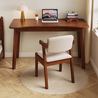 自然元素 实木书桌带抽屉 家用学习桌书房写字桌小型简易办公桌电脑桌 胡桃色-单桌（120*60*75CM）