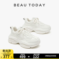 BEAUTODAY厚底老爹鞋女春季2024女鞋圆头小白鞋增高百搭休闲运动鞋子女 白色【拍大1码】 36