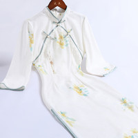 戚薇夏季旗袍2024年轻款少女日常修身复古气质改良连衣裙 米色 S