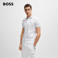 BOSS（服装） BOSS男士2024夏季网面徽标装饰棉质短袖Polo衫 100-白色 EU:L