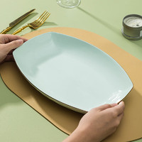 尚行知是 青瓷钻石陶瓷家用饭碗高档简约碗具菜碟碗菜盘碗碟餐具轻奢金边 12英寸鱼盘