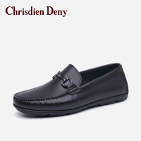 克雷斯丹尼（Chrisdien Deny）男士休闲鞋舒适透气通勤轻便一脚蹬豆豆鞋皮鞋 黑灰色GLH7706NCA 40