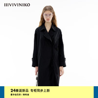 IIIVIVINIKO2024春季时髦落肩H型系带风衣外套女M410908117C 黑色 S