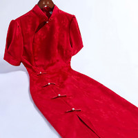 戚薇红色旗袍喜婚宴装2024婆婆礼服结婚敬酒服高考送考夏 红色 S