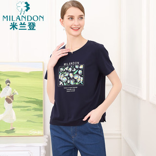 米兰登（MILANDON）2024年夏季中老年女装装圆领印花针织短袖t恤女DP2T1110 绿色 4XL