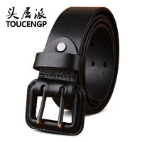 TOUCENGP头层派腰带男士真皮皮带男单层头层纯牛皮针扣休闲百搭简约潮 黑色(拍下留言长度) 120cm 长度