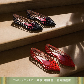 ROGERVIVIER/2024春夏RV女鞋I Love Vivier绒面皮革芭蕾舞鞋 红色 34