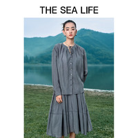 THE SEA LIFE 莱赛尔圆领衬衫女2024春季慵懒风XD15302 苜蓿灰 S