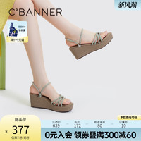 C.BANNER 千百度 女鞋2023夏季新款凉拖鞋度假两穿厚底坡跟外穿休闲超火拖鞋