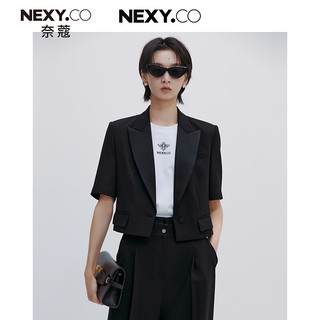奈蔻夏季气质减龄时尚小众短款商务通勤西装外套女 黑色 S