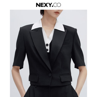 奈蔻夏季气质减龄时尚小众短款商务通勤西装外套女 黑色 S