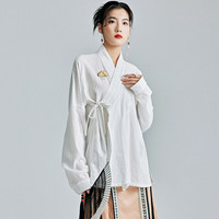 陌遇2024年春季中国风改良汉元素系带百搭打底衫新中式衬衫女 白色 S