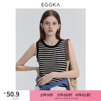 EGGKA 圆领条纹撞色针织背心女春秋时尚百搭小众休闲别致套头上衣 黑杏条纹 均码