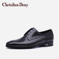 克雷斯丹尼（Chrisdien Deny）意大利皮鞋男士商务正装鞋英伦时尚擦色系带德比鞋 黑色GZH6003NCA 37