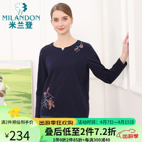 米兰登（MILANDON）2024春装中老年女装装圆领长袖针织t恤衫女休闲WP1T1110 藏兰 2XL