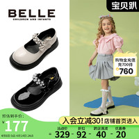 BeLLE 百丽 童鞋女童公主鞋2022春夏新款儿童黑色乐福皮鞋大童珍珠单鞋子 黑色(曜石黑)