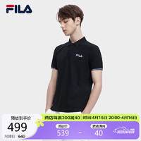 FILA 斐乐男子短袖POLO衫2024夏季时尚简约T恤商务翻领男装上衣 正黑色-B-BK 185/104A/XXL